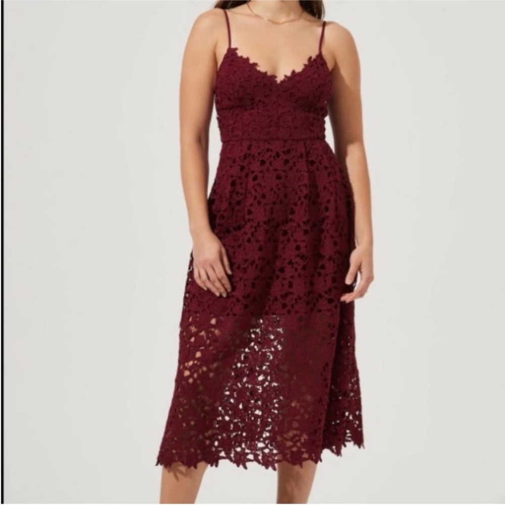 Astr The Label Midi Dress Wine Lace A Line Cocktail Size M